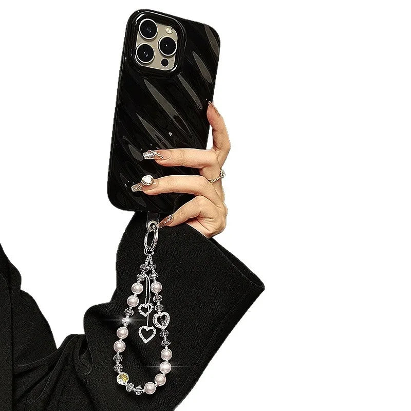 Fashionable Light Luxury Beaded Crystal Mobile Phone Chain Pendant Rhinestone Love Pendant Pearl Mobile Phone Lanyard Wrist Hand