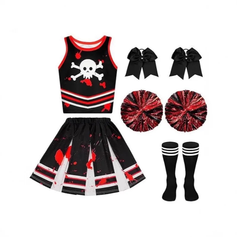 Halloween Cosplay Costume  Cheerleaders Digital Printed Dress Suits Horror Performance Party Role Playing Outfits for Girls
