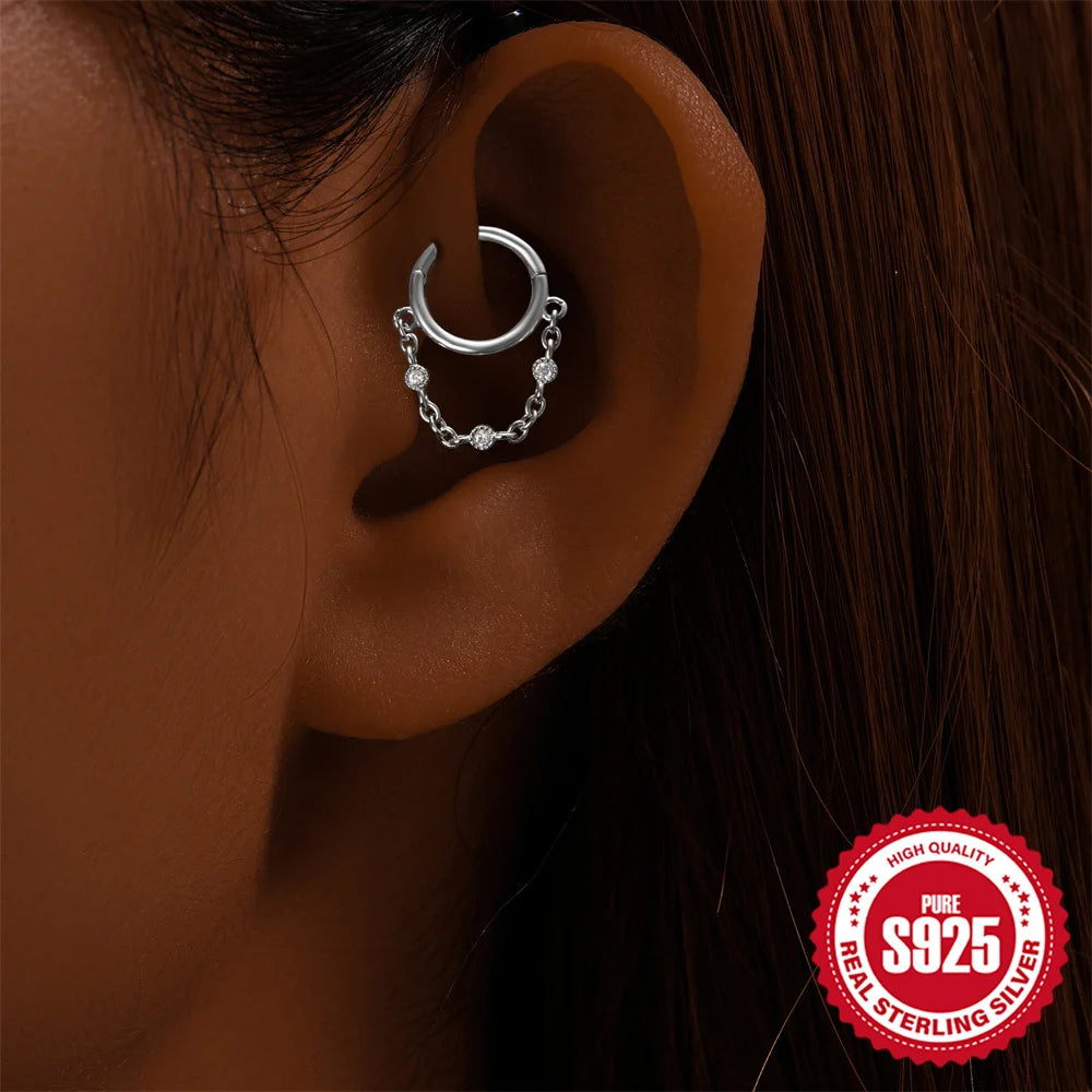 CANNER 925 Sterling Silver Simple Tassel Circle Piercing Hoop Earrings For Women's 18k Gold Ins Earrings Fine Jewelry Party Gift