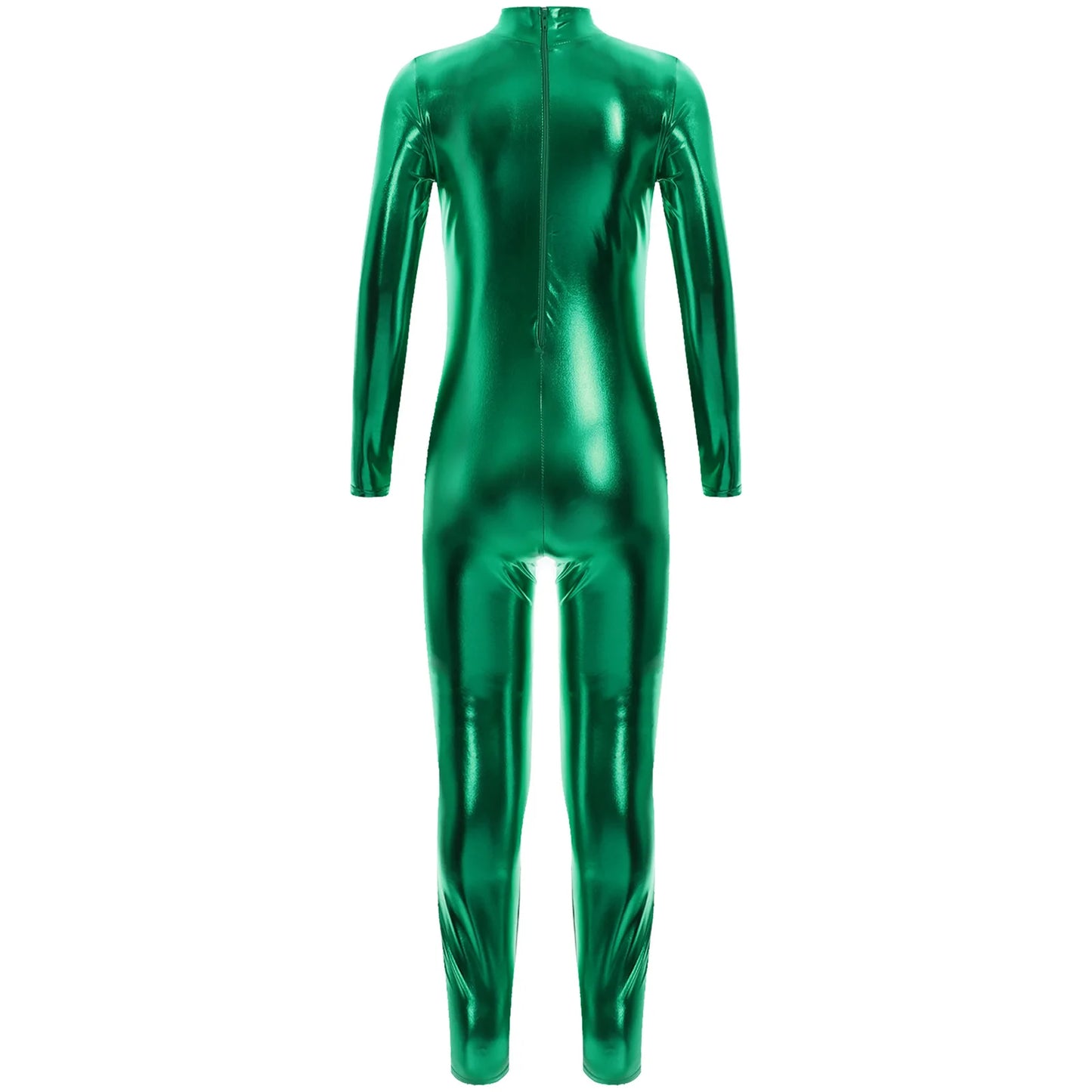 Kids Boys Girls Dance Metallic Jumpsuit Children's Gymnastics Bodysuit Performance Costume Long Sleeve Full Length Leotard