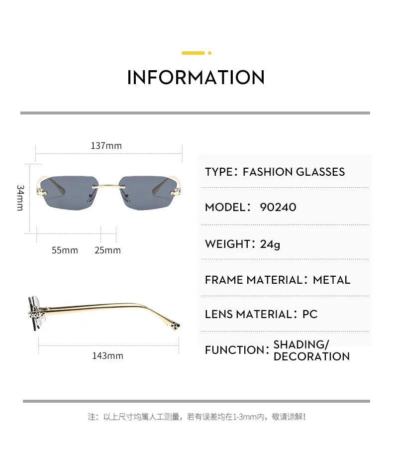 Popular Brand Brown Square Women Sunglasses Fashion Luxury Rimless Rectangle Sun Glasses Female Shades UV400 Vintage Eyewear