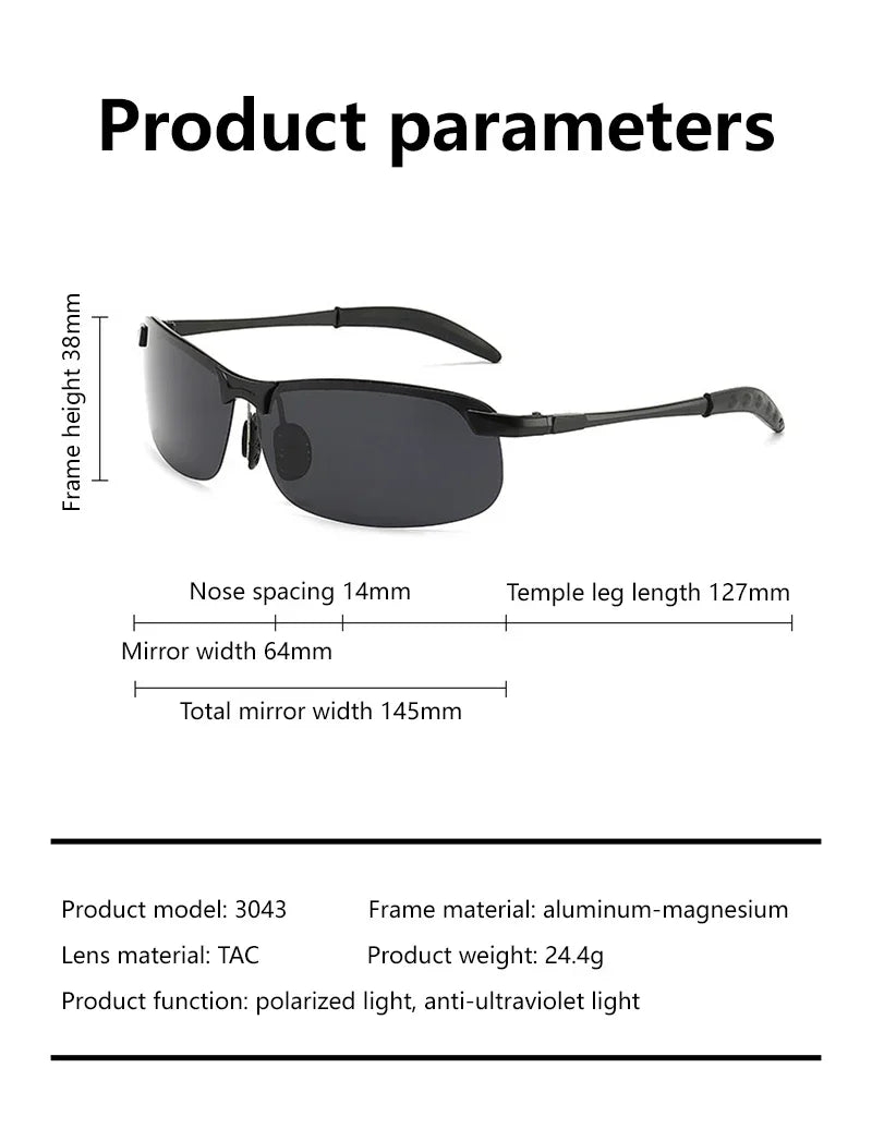 Men Photochromic Polarized Sunglasses Day Night Dual Use Color Changing Driving Fishing  Anti Glare UV Night Vision Glasses 1PC