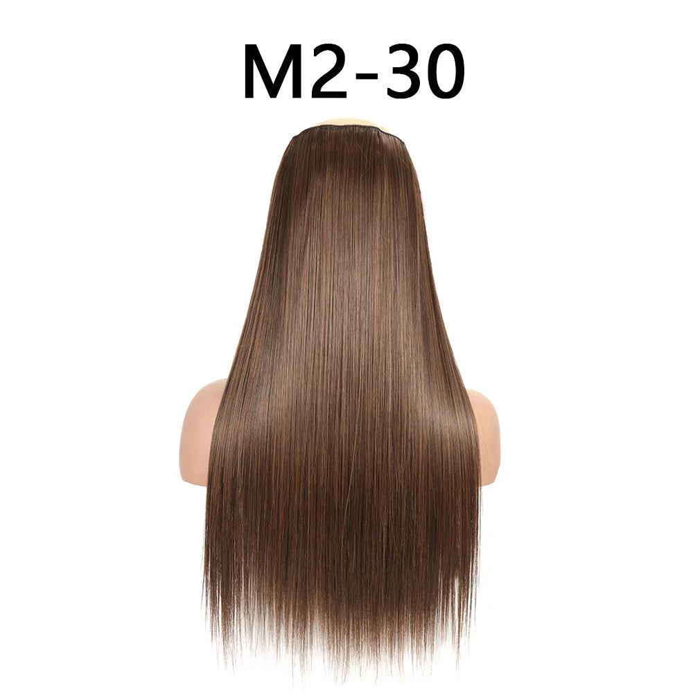Synthetic 24Inch Hair Extensions OnePiece 5 Clips Long Straight Hairstyle Heat Resistant Fake Hairpiece For Women Natural Brow