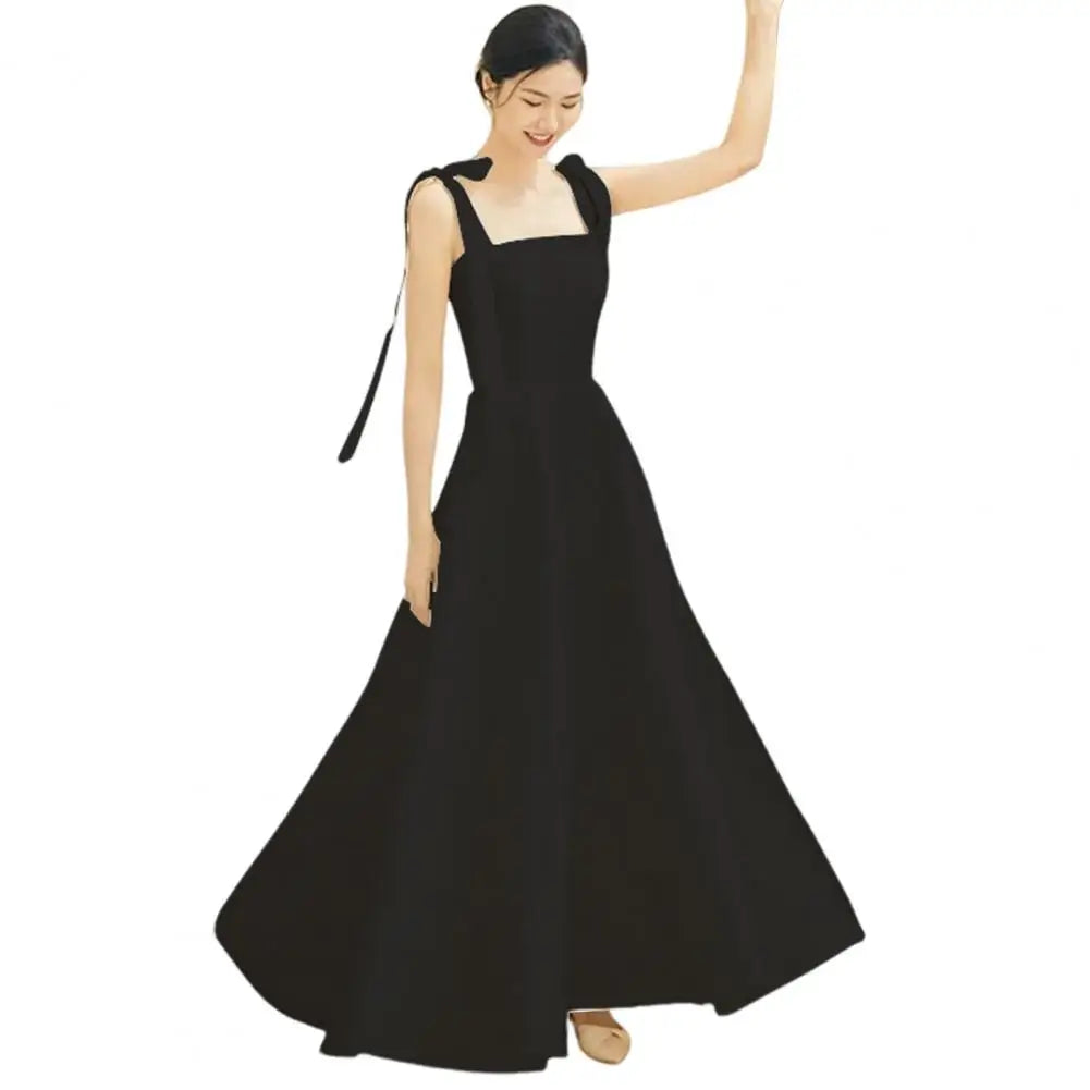 Square Neck Dress Elegant Satin Lace-up Wedding Dress with Bow Detail Square Neckline A-line Silhouette for Filming for Women