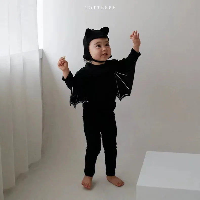 2025 Autumn New Baby Halloween Clothes Set Boy Girl Infant Long Sleeve Bat Tops + Pants + Hat 3pcs Suit Baby Halloween Costume