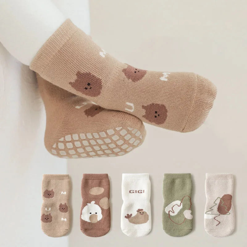 5 Pairs/Lot Autumn Baby Toddler Anti-slip Socks Children's Cartoon Indoor Playing Floor Socks 0-5Y