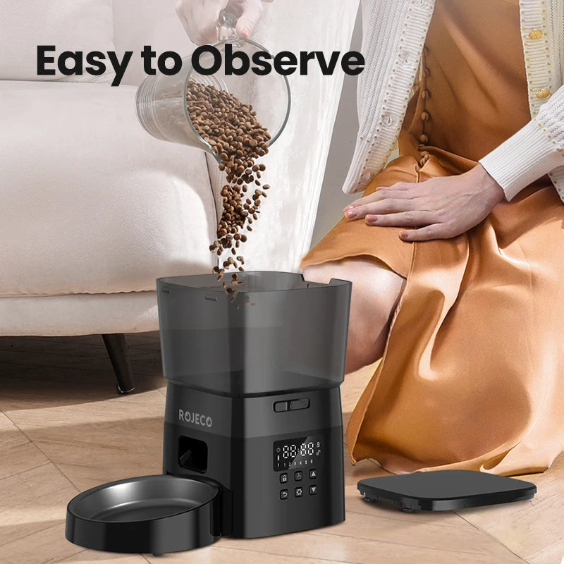 ROJECO Smart Dog Feeder Automatic Dog Food Kibble Dispenser Button Version for Pet Cats Auto Food Container Dog Feeding Supplies