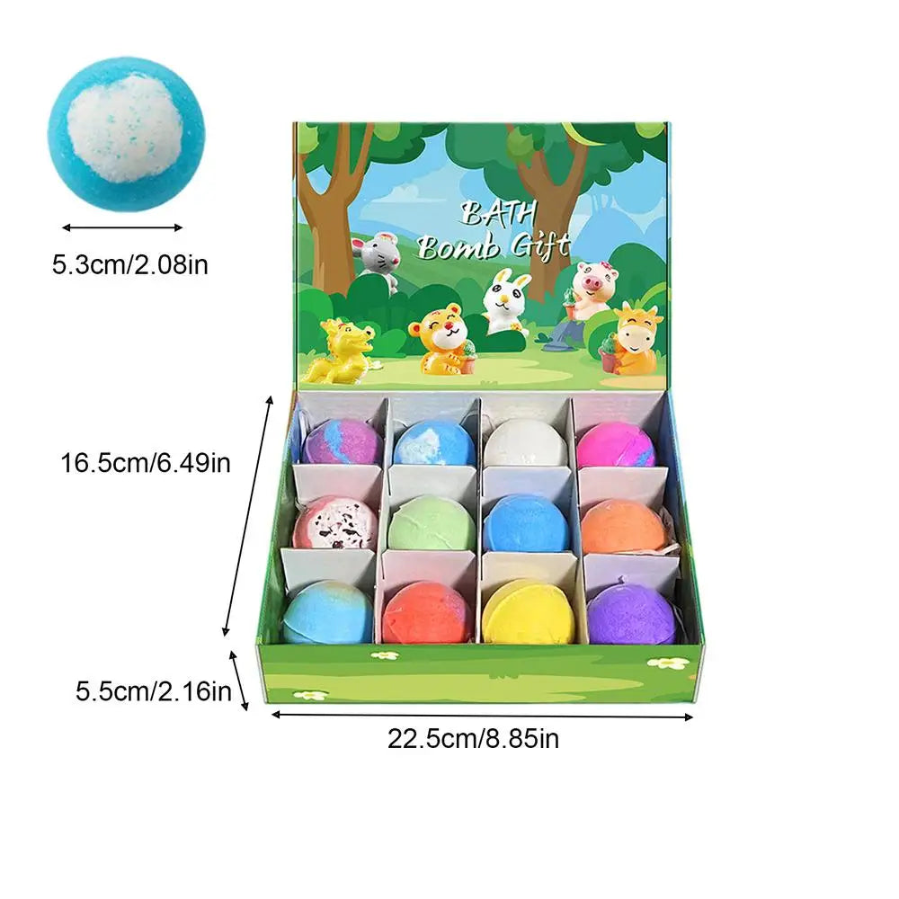 12Pcs Ocean Themed Bath Bombs Gift Set with Surprise Sea Animal Toys Inside Natural Bubble Bath Salt Balls for Kids Holiday Gift