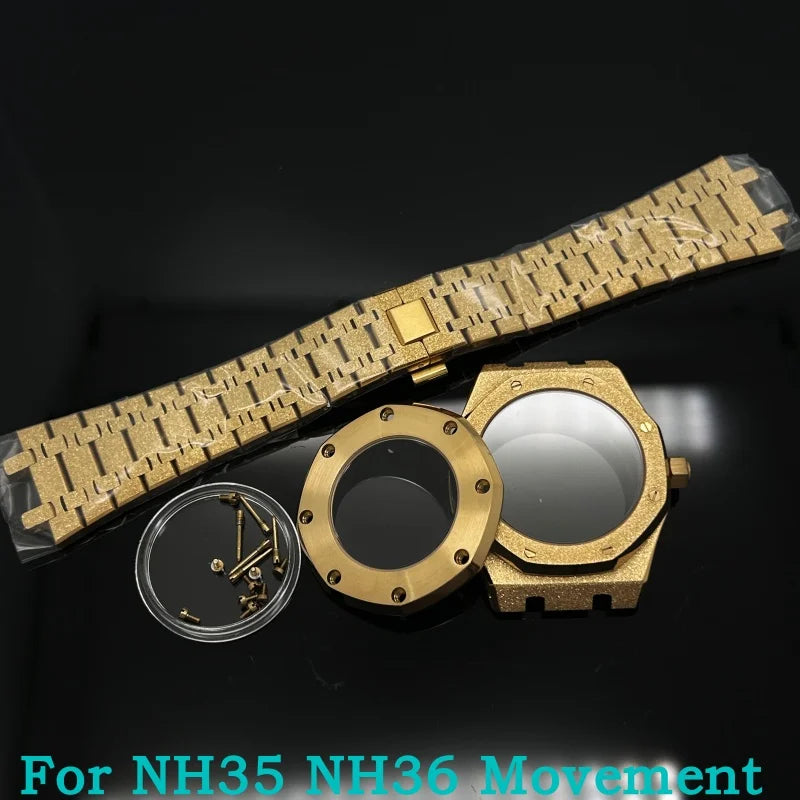 41mm Gold Black Matte Star Sand Steel Case Strap with 31.8mm Watch Dial for Oak NH35 NH36 NH70 Automatic Movement Watch Hands