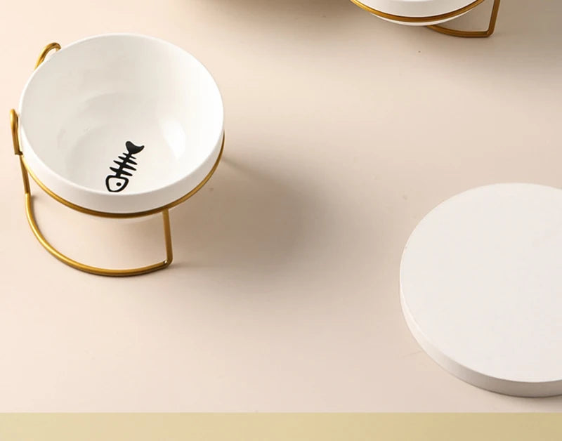 500ML Pet Ceramic Bowl Kitten Puppy Ceramic Bowl Water Feeder Cat Food Feeding Dish Dispenser with Raised Stand Cat Accessories