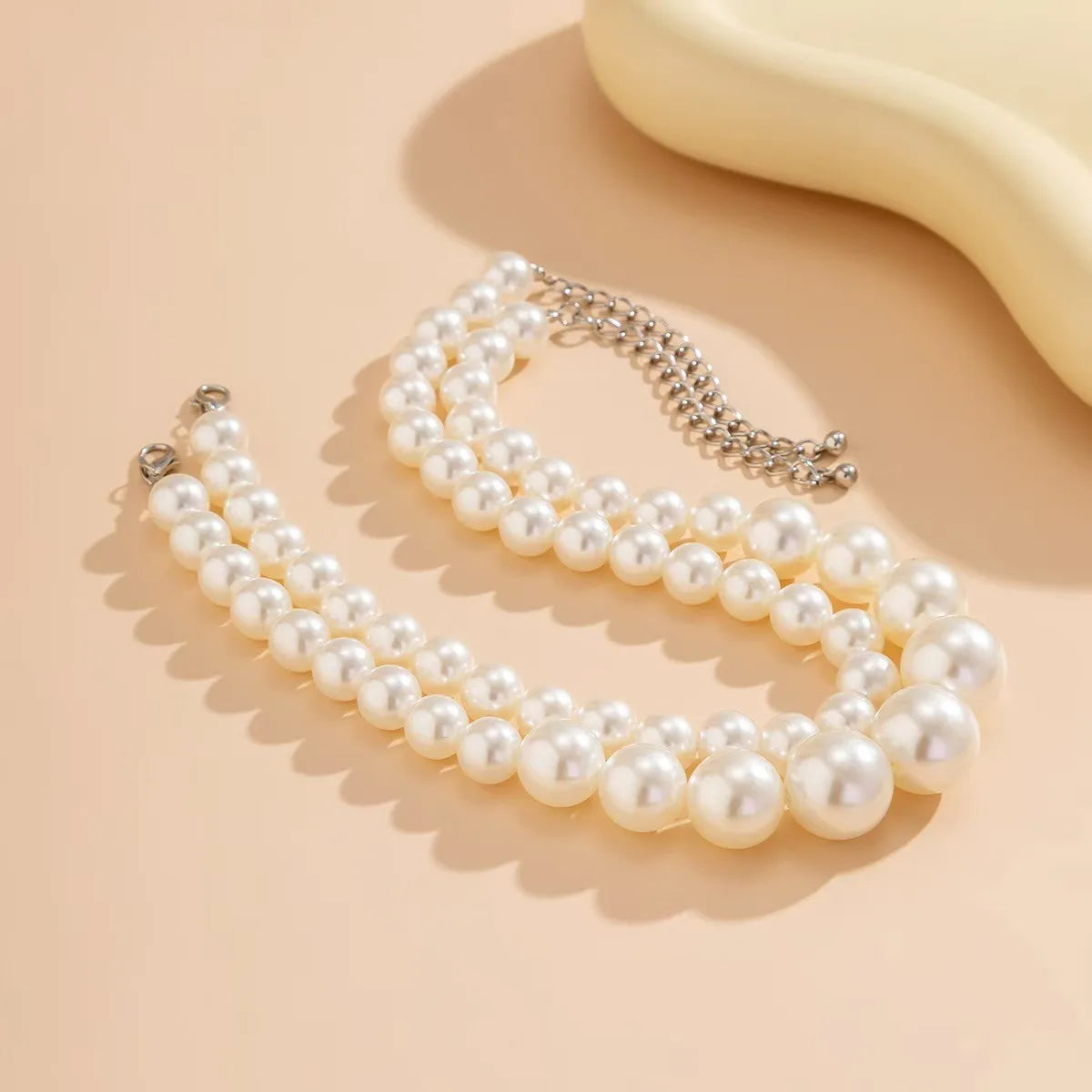 2 Pcs Set Exaggerated Big Imitation Pearl Clavicle Chain Necklace for Women Wedding Bridal Jewelry