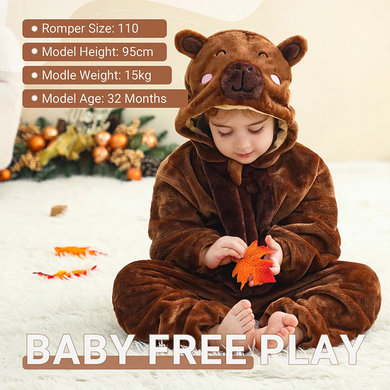 MICHLEY Halloween Lion Baby Rompers Clothes Hooded Flannel Cosplay Toddler Infant Pajamas Bodysuit Jumpsuit Costume For Kids Boy