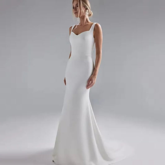 Customized Vintage Mermaid Wedding Dresses Simple Civil Brides Dress Backless Buttons Wedding Gown Women Long Bridal Dress