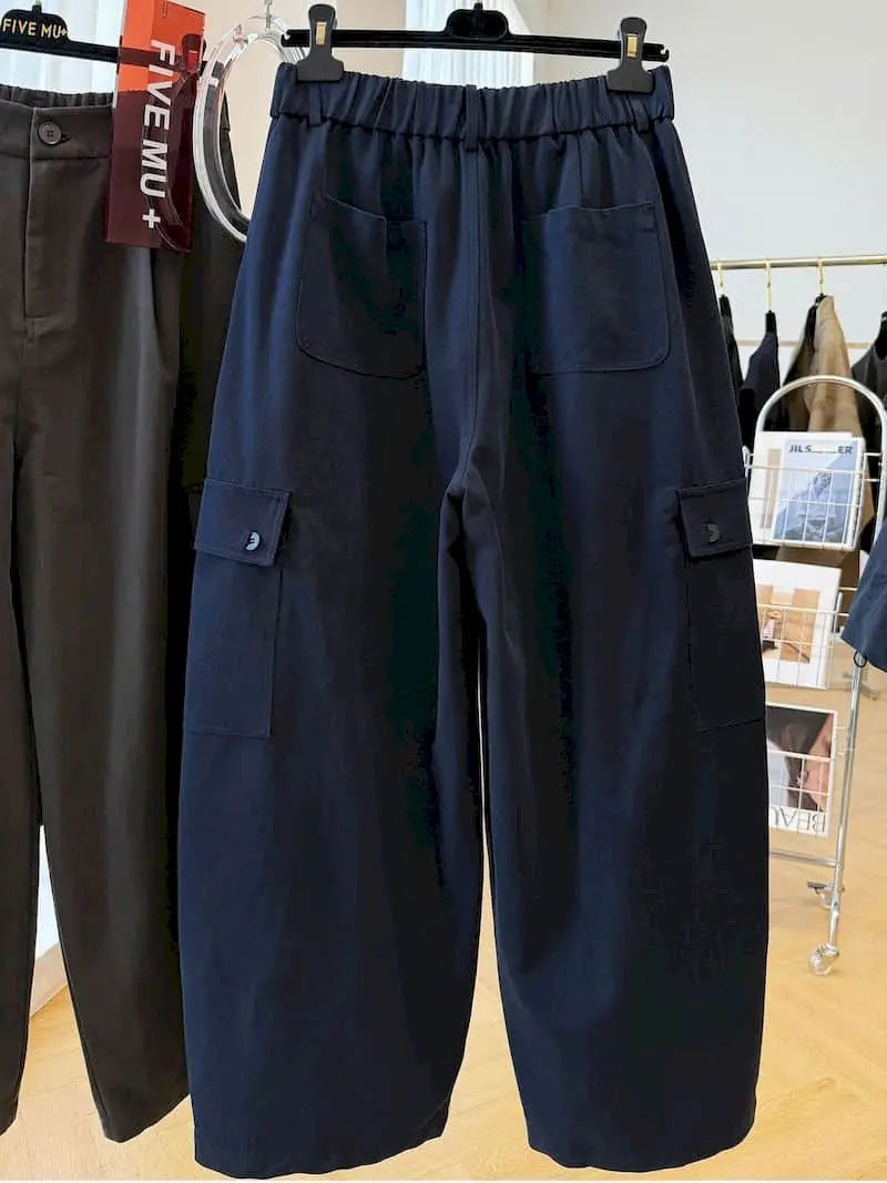 Cargo Pants Women Large Size Sporty Workwear Korean Style Casual Elastic Waisted Trousers Streetwear Clothing Wide Leg Pants