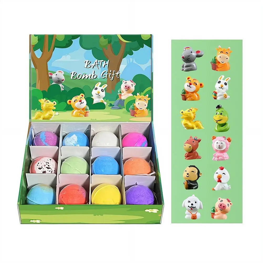 12PCS Flower Fruit Sea Salt Bubble Ball Bath Set with Surprise Toy,Kid Bath Gift Ocean gentle & safe Bath Bubble Ball Set ﻿