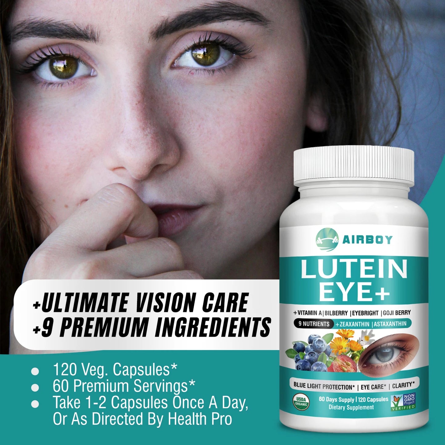 Lutein Eyes - Bilberry Extract and Zeaxanthin - Support Eye Strain and Vision Health, Macular Health