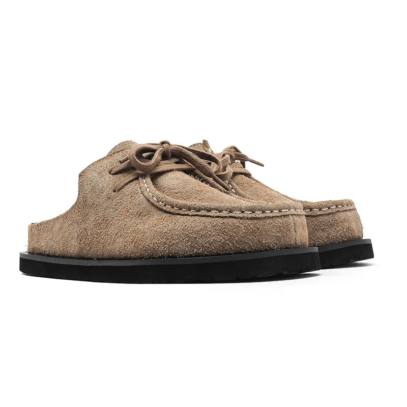 2025 Retro bag head lace-up leather one-pedal summer half slippers men and women couple cowhide shoes