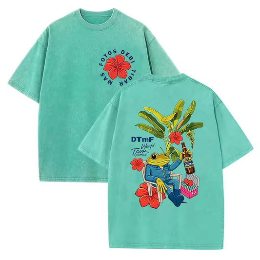 Soft Rapper Bad Bunny Vintage Washed Cotton T Shirts Debi Tirar Mas Fotos DTMF T-shirts Men's Clothing Fashion T-shirt Couples