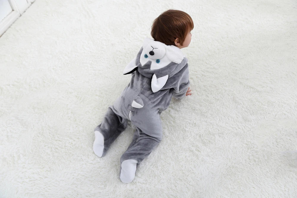 Umorden Animal Dog Husky Romper Costume Kigurumi Jumpsuit Onesies for Baby Boys Infant Toddler Flannel Halloween Fancy Dress