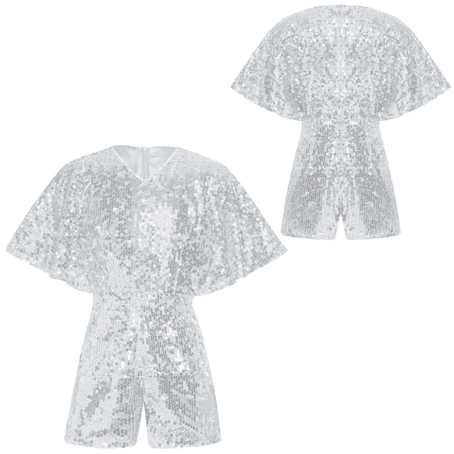 Kids Girls Shorty Unitard Sleeveless Sequin Rompers Leotard Bodysuit Performance Children Jazz Modern Dance Party Tap Costumes