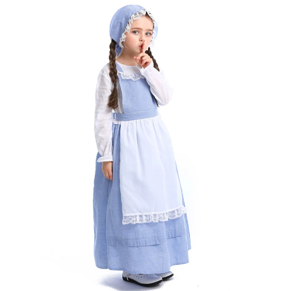 Frocks for Girls Kids Little Red Riding Hood Fairy Tale Drama Performance Costume Maid Suit Floral Pastoral Style Casual Dress