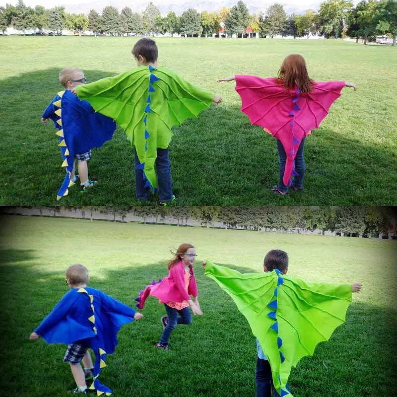 Kids Dragon Cape Costume 3PCS Cloak Hat Mask Set Halloween Carnival Role Play Outfits for Boys Girls School Performance Clothes