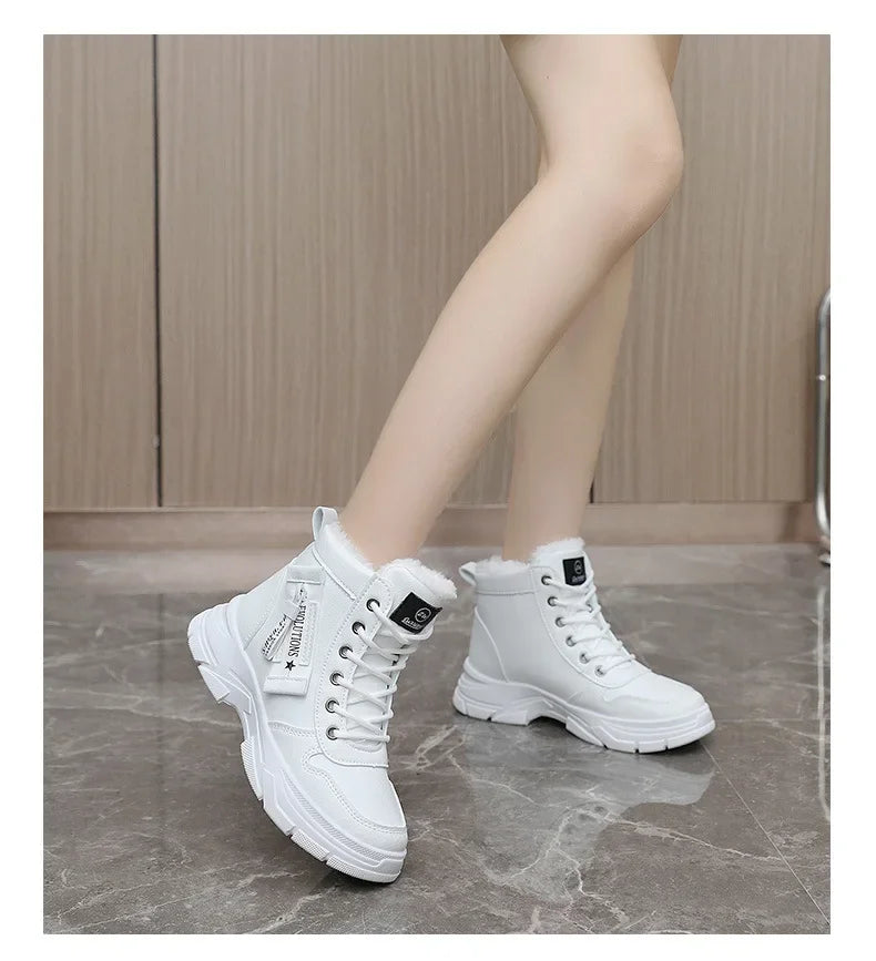 2025 New Winter Thick-soled Women Sneakers Warm Plus Velvet Cotton Shoes Large Size 42 Height-increasing Platform Women's Shoes