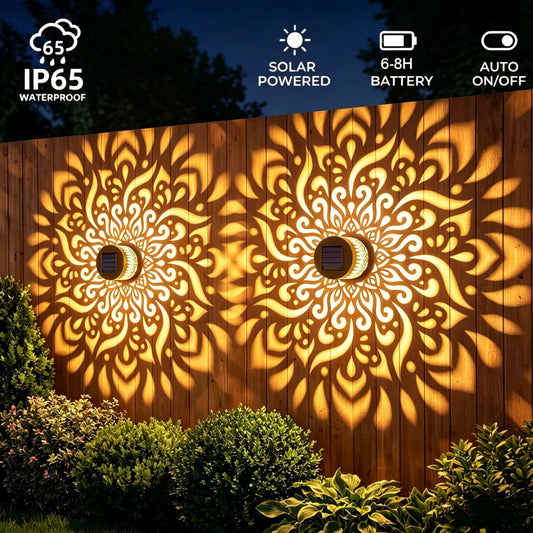 LED Solar Mandala Wall Lamp Openwork Projection Lawn Light Outdoor Garden Decorative Landscape Light for Garden Lawn Fence Porch