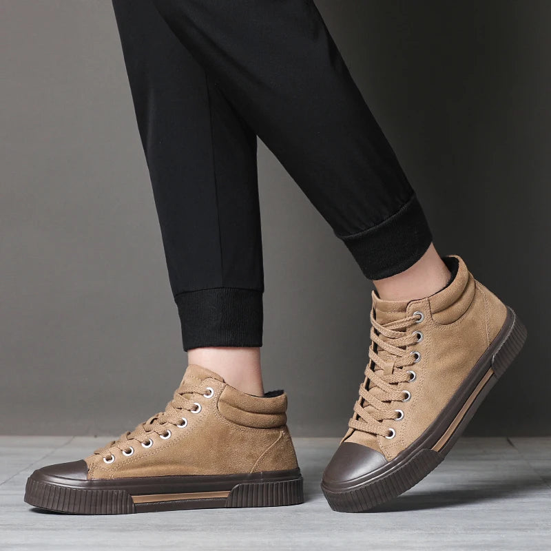 Autumn Men Casual Shoes Suede Leather Warm Shoes Male Lace-up Flats Sneakers Platform British Business Party Dress Boots SS24918