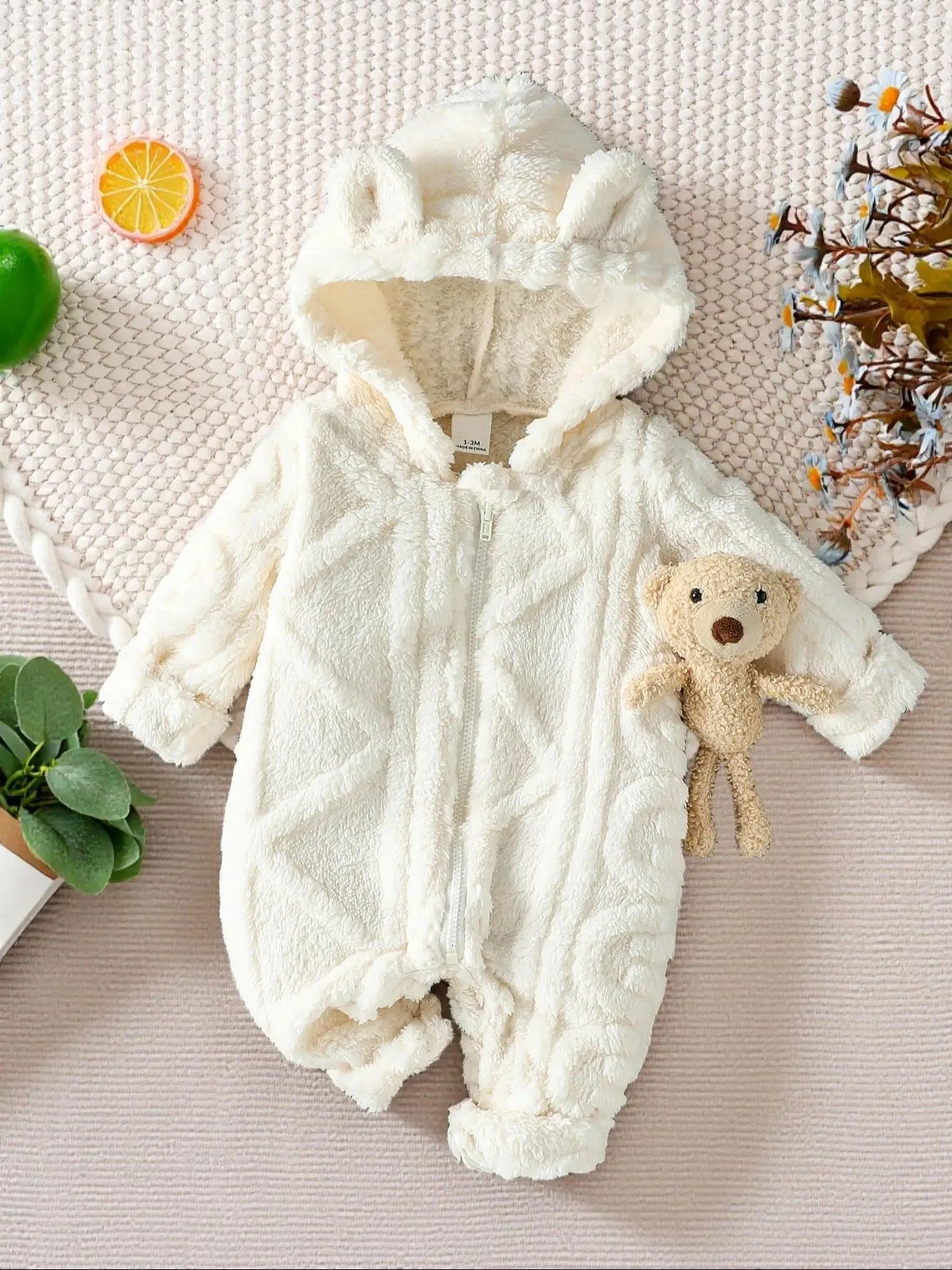 2025 New Newborn Baby Romper Boys Girls Cute Ears Solid Hooded Long Sleeve Baby Bodysuit Clothes Infant Autumn&Winter Costumes