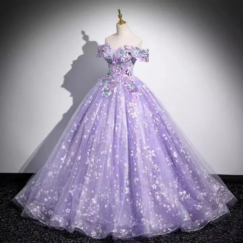 Elegant purple evening dress temperament one-shoulder solo puffy skirt student vocal music art exam annual meeting host