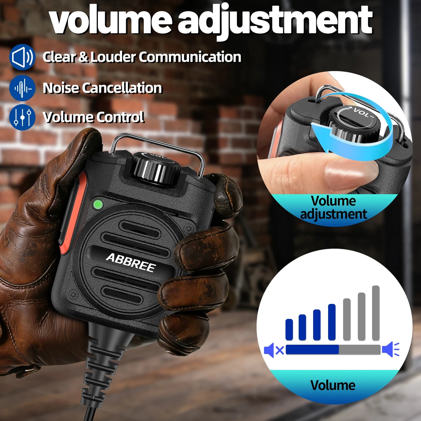 ABBREE AR-158 Speaker Mic Long Standby Volume Adjustable Clear Sound Compatible with Baofeng UV-5R Mini UV-5RH K Type Ham Radio