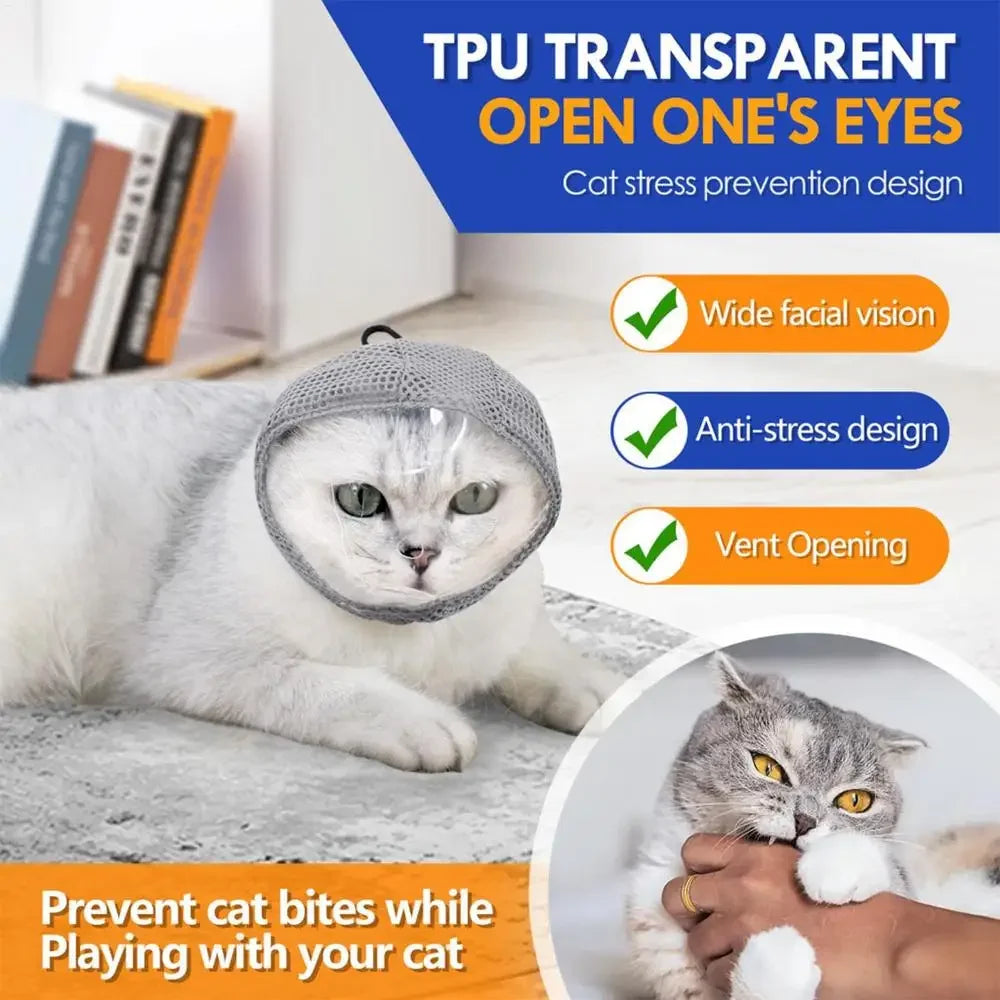 Cat Muzzle for Grooming Breathable Kitten Mesh Muzzles Adjustable Pet Grooming Muzzle Anti Scratch Cat Grooming Restraint Bags