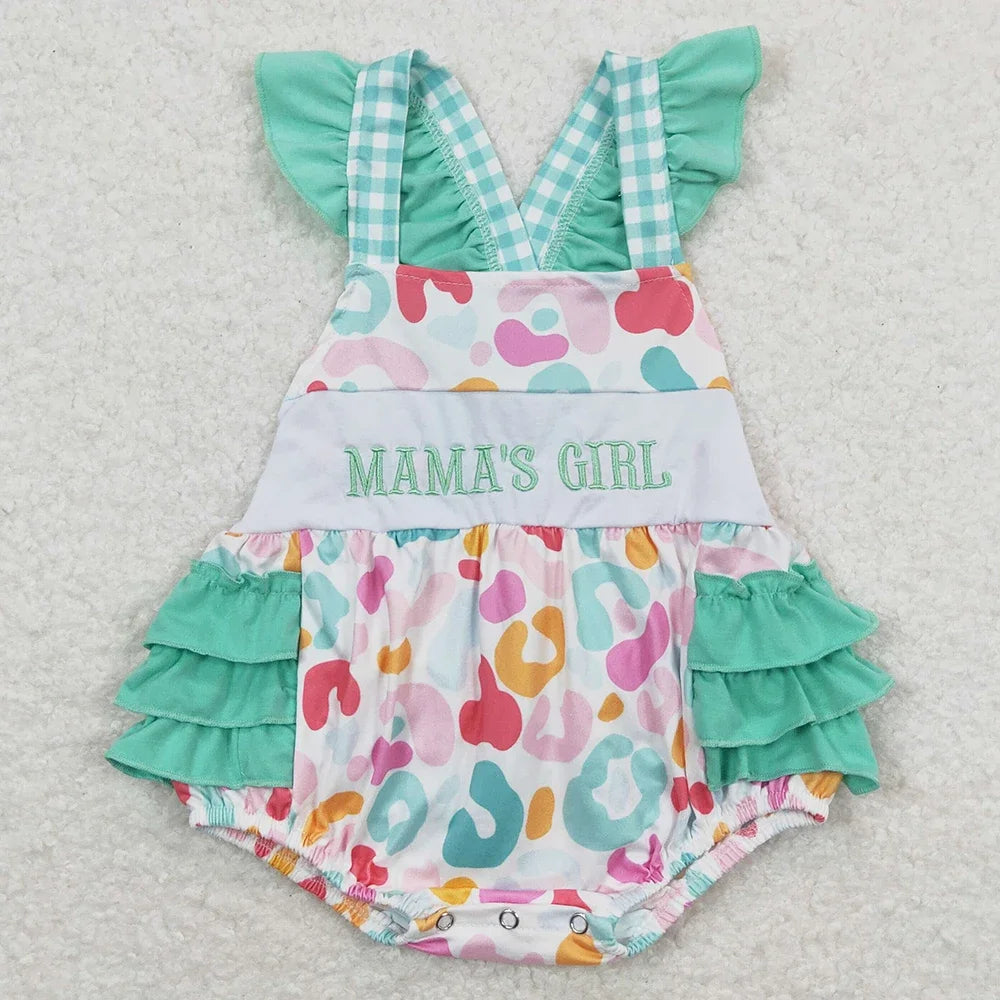 Hot Sale Baby Girls Rompers Blue Flutter Sleeves Bows Ruffle Rompers Boutique Toddler Girls Bubbles Summer Rompers Girls Onesie