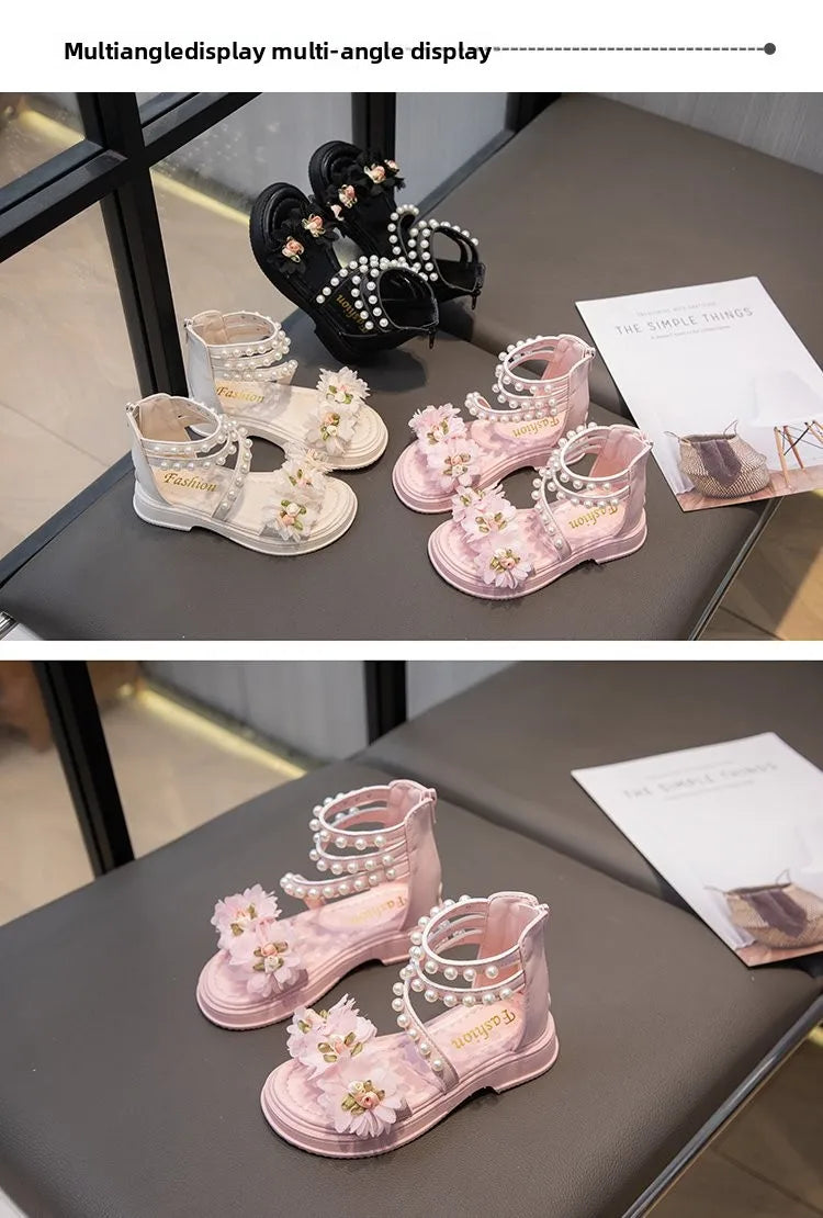 Girls Summer Sandals Soft Bottom Toe-Open Cute Princess Shoes Middle Large Children Little Girls Student Beach Shoes