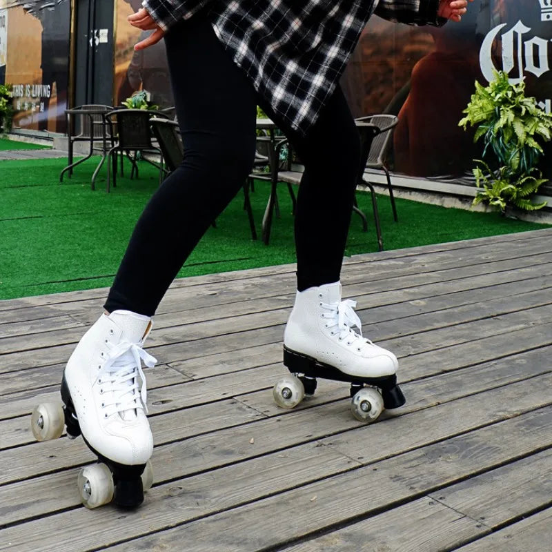 Roller Skate Shoes Size 34-45 4 Wheels Quad Sneakers Skating Pu Leather Sport Beginner Men And Women Roller Skating Shoes Gift