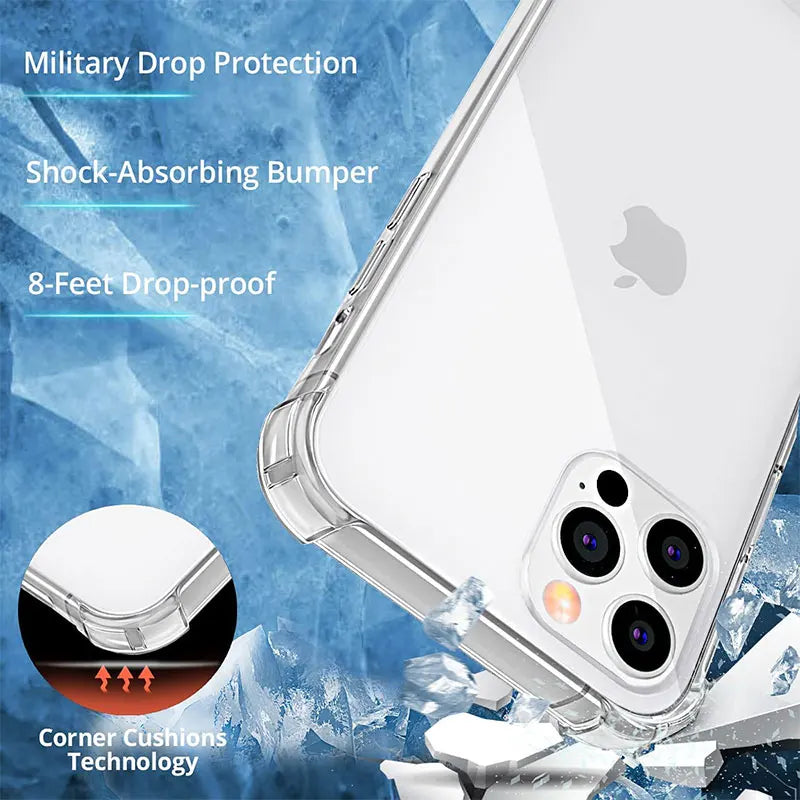 Thick Shockproof Silicone Clear Phone Case For iPhone 16 15 14 13 12 11 Pro Max Mini X XS XR 6 7 8 Plus Lens Protection Cover