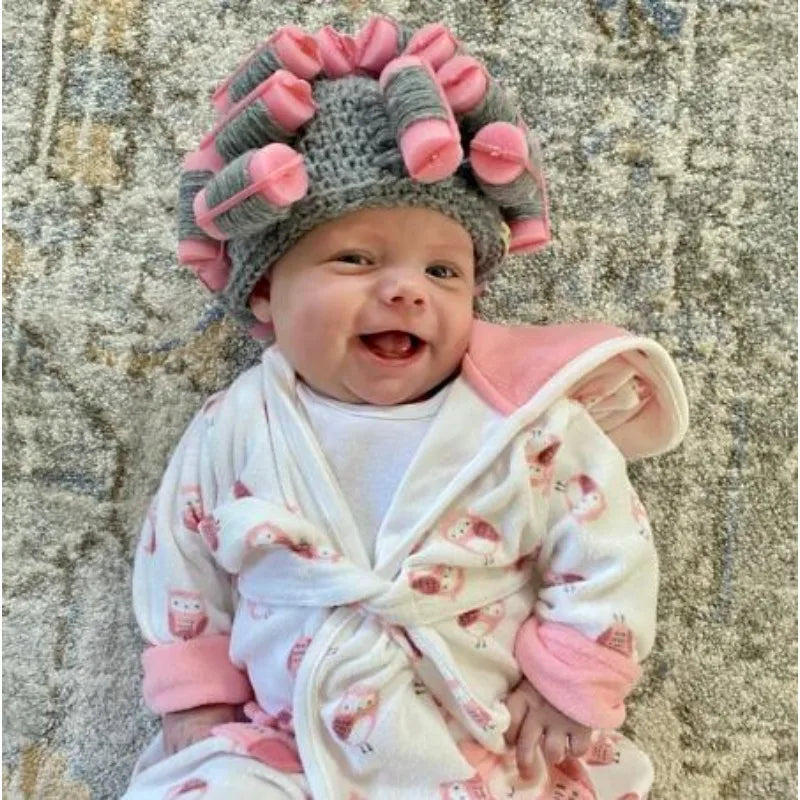 Soft Crochet Toddler Curler Hat Old Lady Costume Wig Baby Kids Dress Up Funny Granny Costume Photo Prop Halloween School Play
