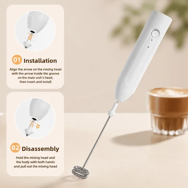 Electric Coffee Frother 2 In 1 Rechargeable Type-C Blender Stainless Steel 3 Speeds Milk Mixer Egg Beater Handheld Foam Maker