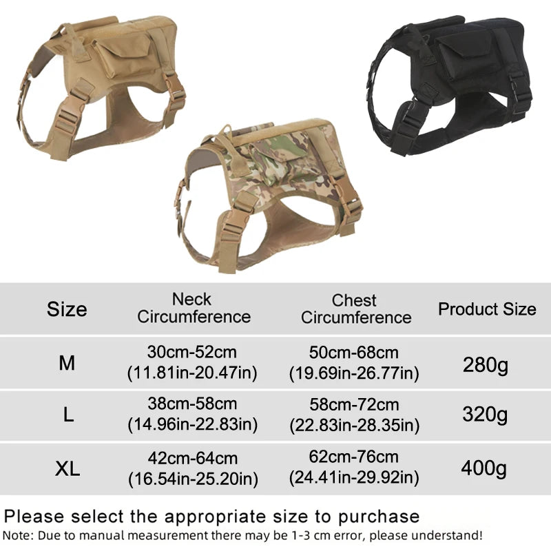 Tactical Dog Harness Adjustable Traning Dog Harness Leash Sets with Storage Bag for Large Dog Control Handle Cat Harness
