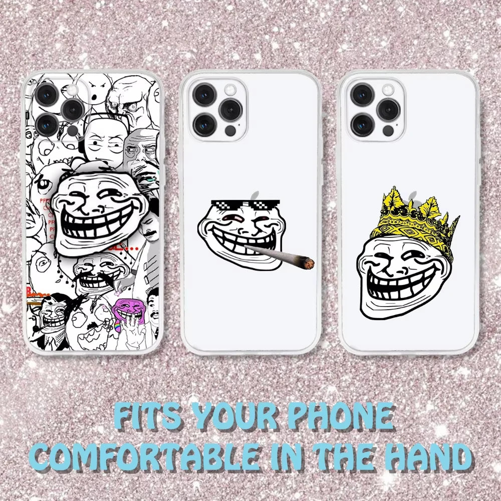 Funny T-Trollfaces Comics Memes Phone Case For iPhone 17 Air 16 e 15 14 13 12 11 Pro Max Plus Transparent Silicone Soft Cover