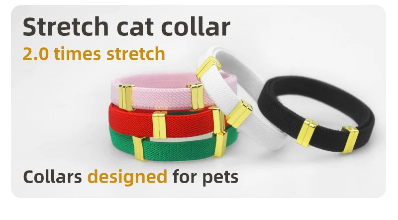 Cute Breakaway Cat Collar with Customized Name Tag Elastic GPS Tracker Kitten Collar with Air Tag Holder Adjustable Pets Collars