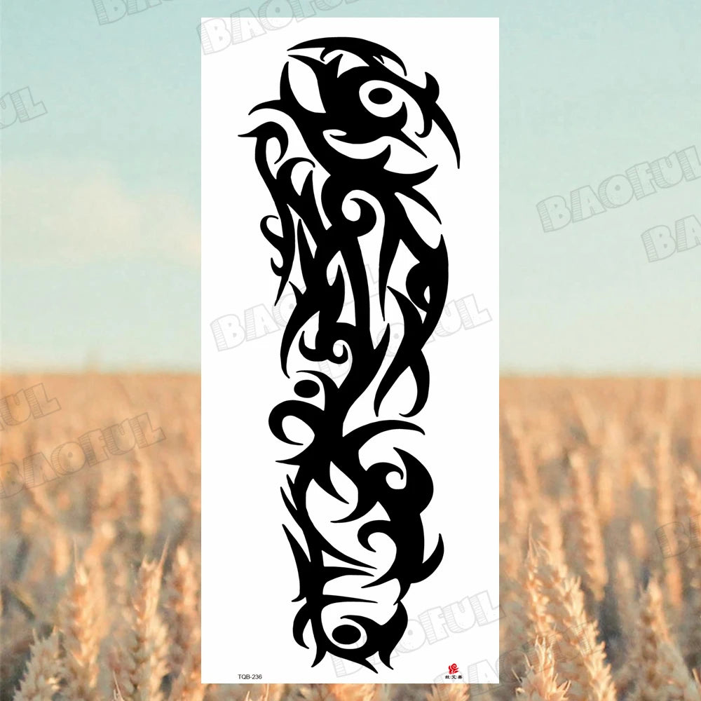BAOFUL Full Arm Sleeve Temporary Tattoos For Women Men Realistic Wolf Lion Warrior Maori Fake Tattoo Stickers Thigh Leg Tatoos