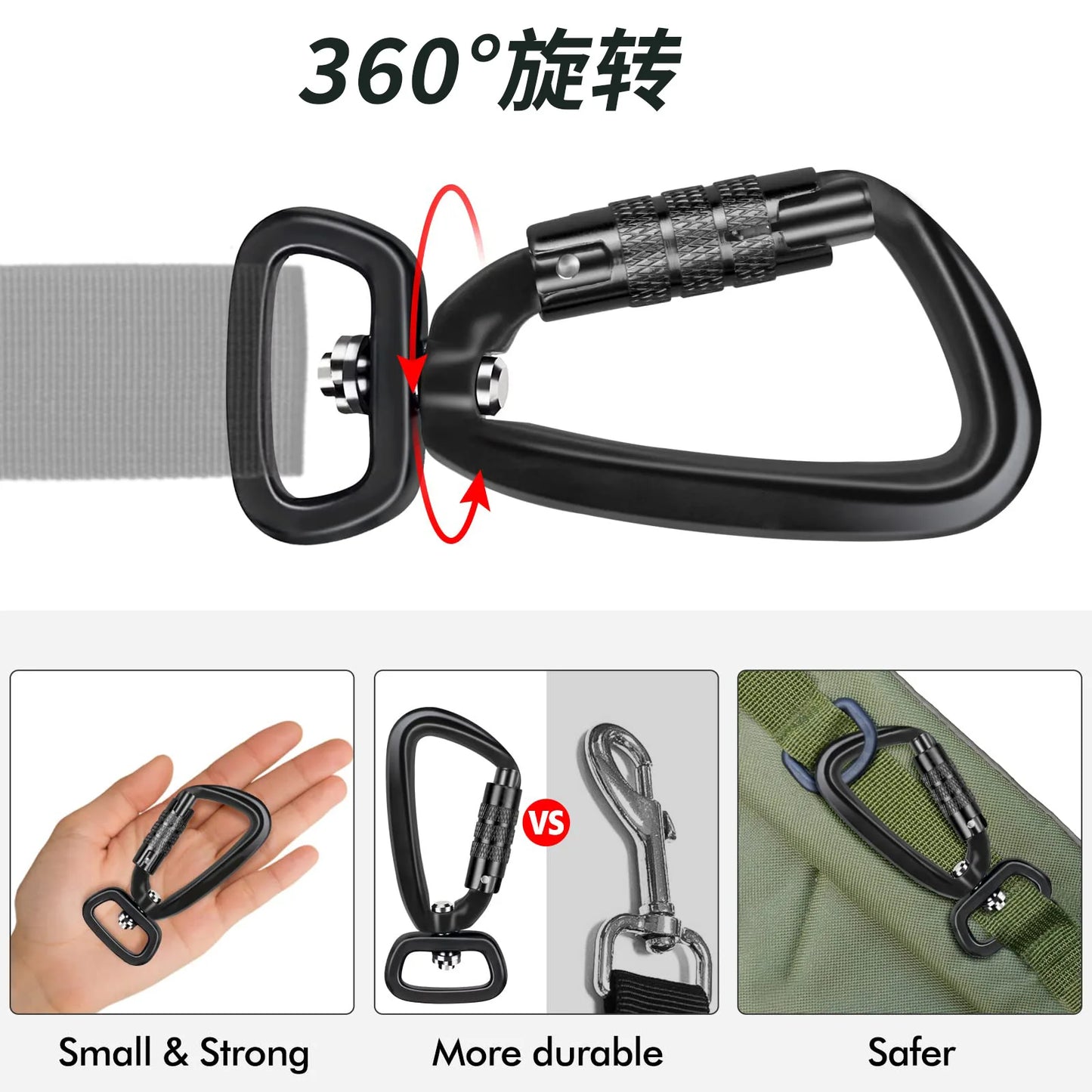 Safety Carabiner Clip Auto Locking 360 Rotational Hook 4KN Pull for Dog Leash Hammocks Backpacks Outdoor Climbing Accessories