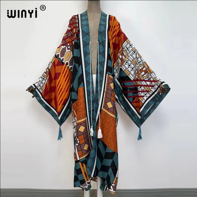 WINYI print summer maxi dress Muslim Abaya Lady beach cover up muslim woman dresses Beachwear fashion Kaftan abaya dubai luxury