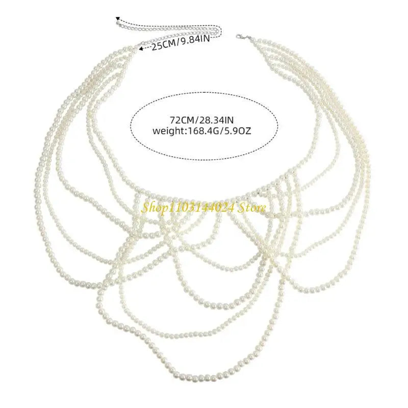 Modern Faux Pearls Body Necklace for Women Adjustable Strap Shoulder Chain Great for Celebrations and Day to Day Fashion