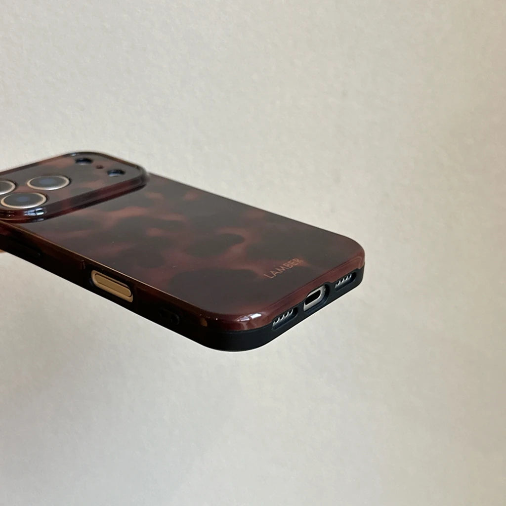 Retro Stylish Amber Color Lamber Pattern Glossy Phone Cover Case for iPhone 17 16 15 14 13 12 Pro Max Plus Air