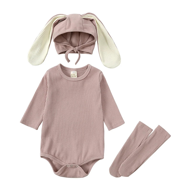 2024 Baby Rabbit Easter Romper Ear Hat Bodysuit Socks Solid Cotton Jumpsuit 0-24M Korean Cute Toddler Boy Girl Outfits Clothes