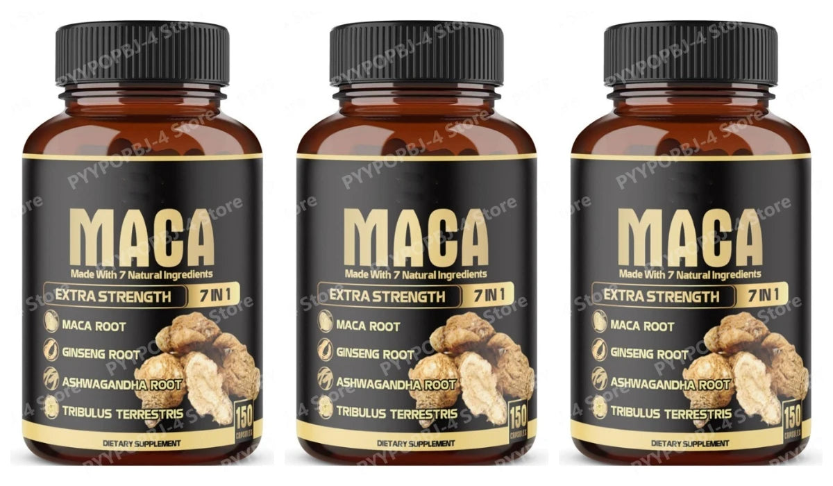 Maca Root Capsules 7-in-1 with Ashwagandha, Ginseng, Tribulus, Shilajit, Shatavari & Black Pepper, Extra Strength, 150 Count