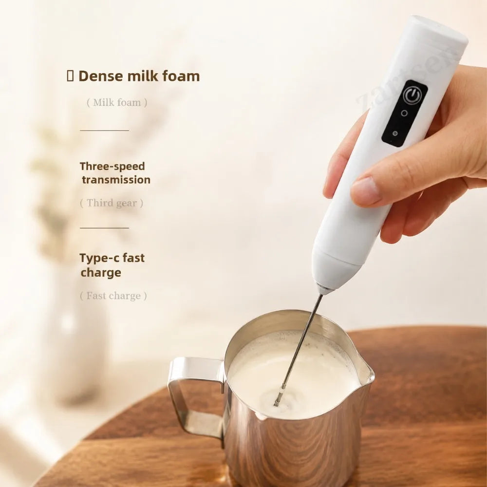 Electric Coffee Frother 2 In 1 Rechargeable Type-C Blender Stainless Steel 3 Speeds Milk Mixer Egg Beater Handheld Foam Maker